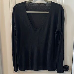 Theory Randelle Sag Harbor Linen Blend Black V-Neck Women's Top